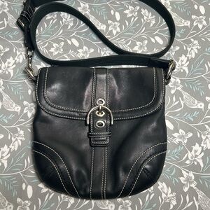 Coach Black Leather Crossbody Bag with Stitch Detail